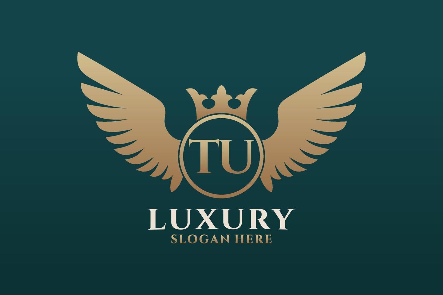 luxe Koninklijk vleugel brief tu kam goud kleur logo vector, zege logo, kam logo, vleugel logo, vector logo sjabloon.