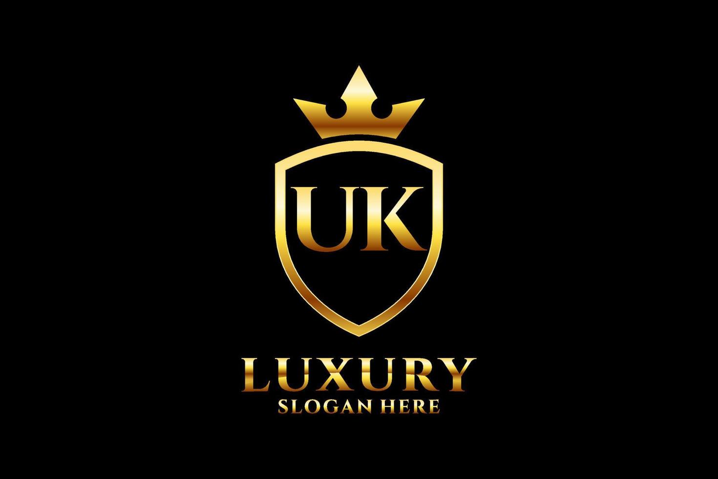 eerste uk elegant luxe monogram logo of insigne sjabloon met scrollt en Koninklijk kroon - perfect voor luxueus branding projecten vector