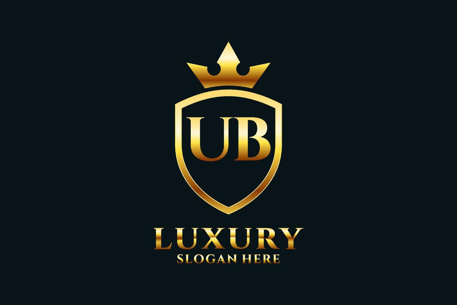 eerste ub elegant luxe monogram logo of insigne sjabloon met scrollt en Koninklijk kroon - perfect voor luxueus branding projecten vector