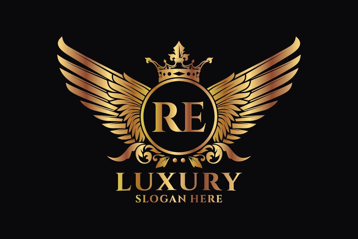 luxe Koninklijk vleugel brief opnieuw kam goud kleur logo vector, zege logo, kam logo, vleugel logo, vector logo sjabloon.