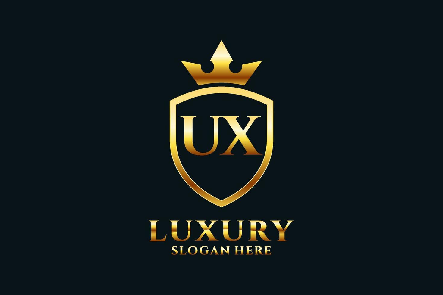 eerste ux elegant luxe monogram logo of insigne sjabloon met scrollt en Koninklijk kroon - perfect voor luxueus branding projecten vector