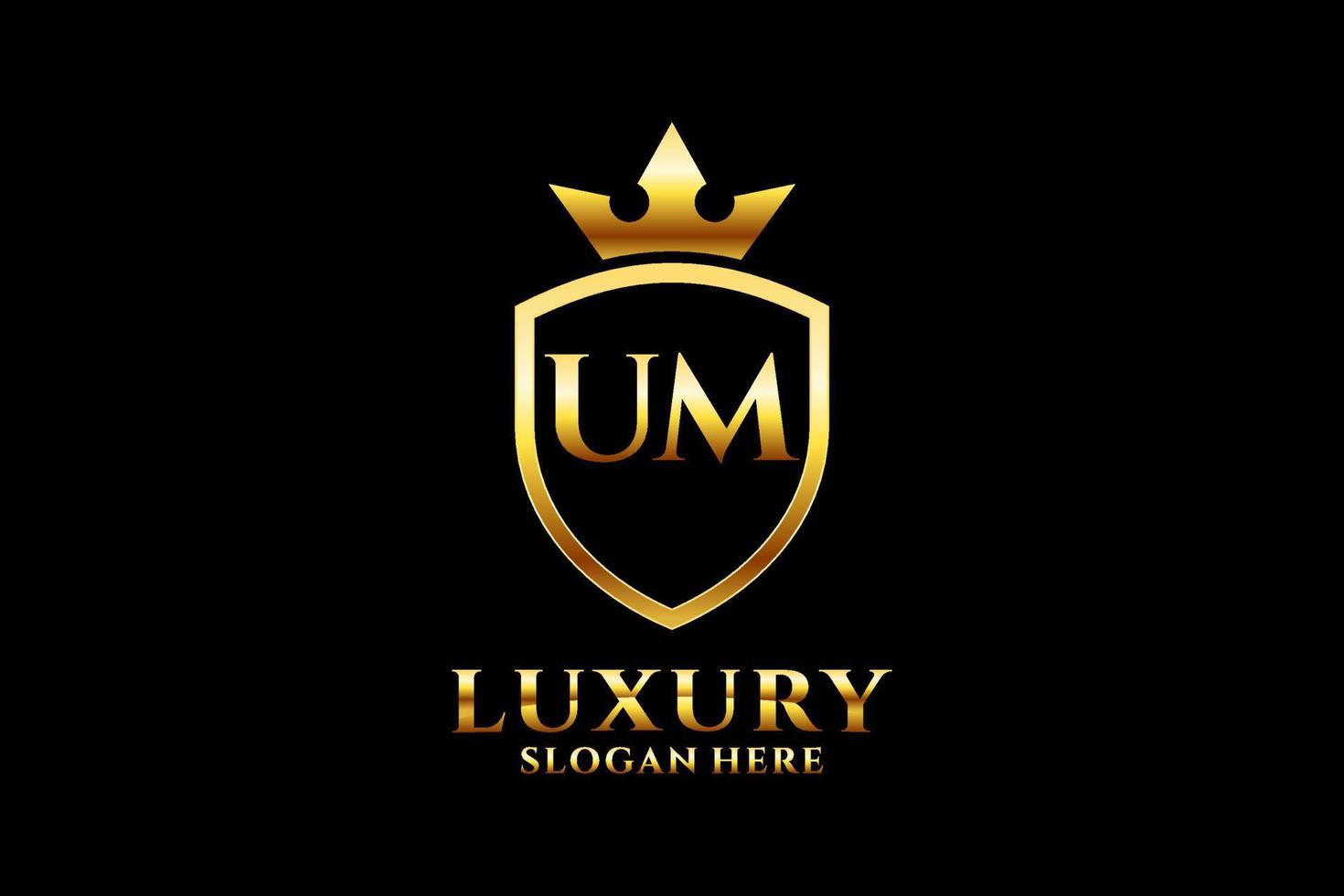 eerste um elegant luxe monogram logo of insigne sjabloon met scrollt en Koninklijk kroon - perfect voor luxueus branding projecten vector