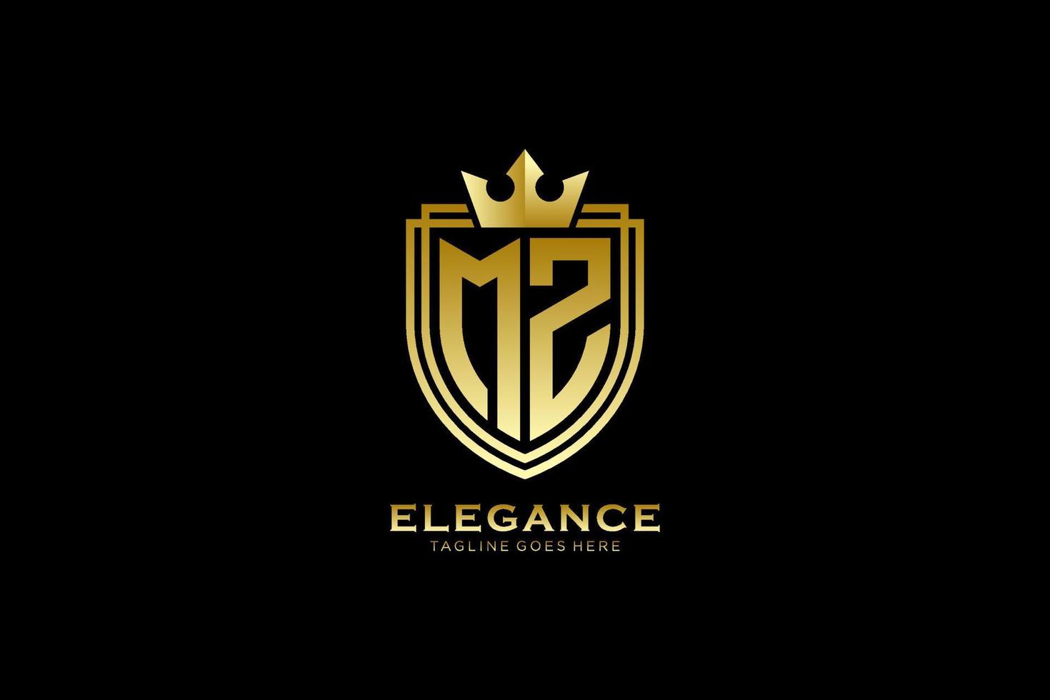 eerste mz elegant luxe monogram logo of insigne sjabloon met scrollt en Koninklijk kroon - perfect voor luxueus branding projecten vector