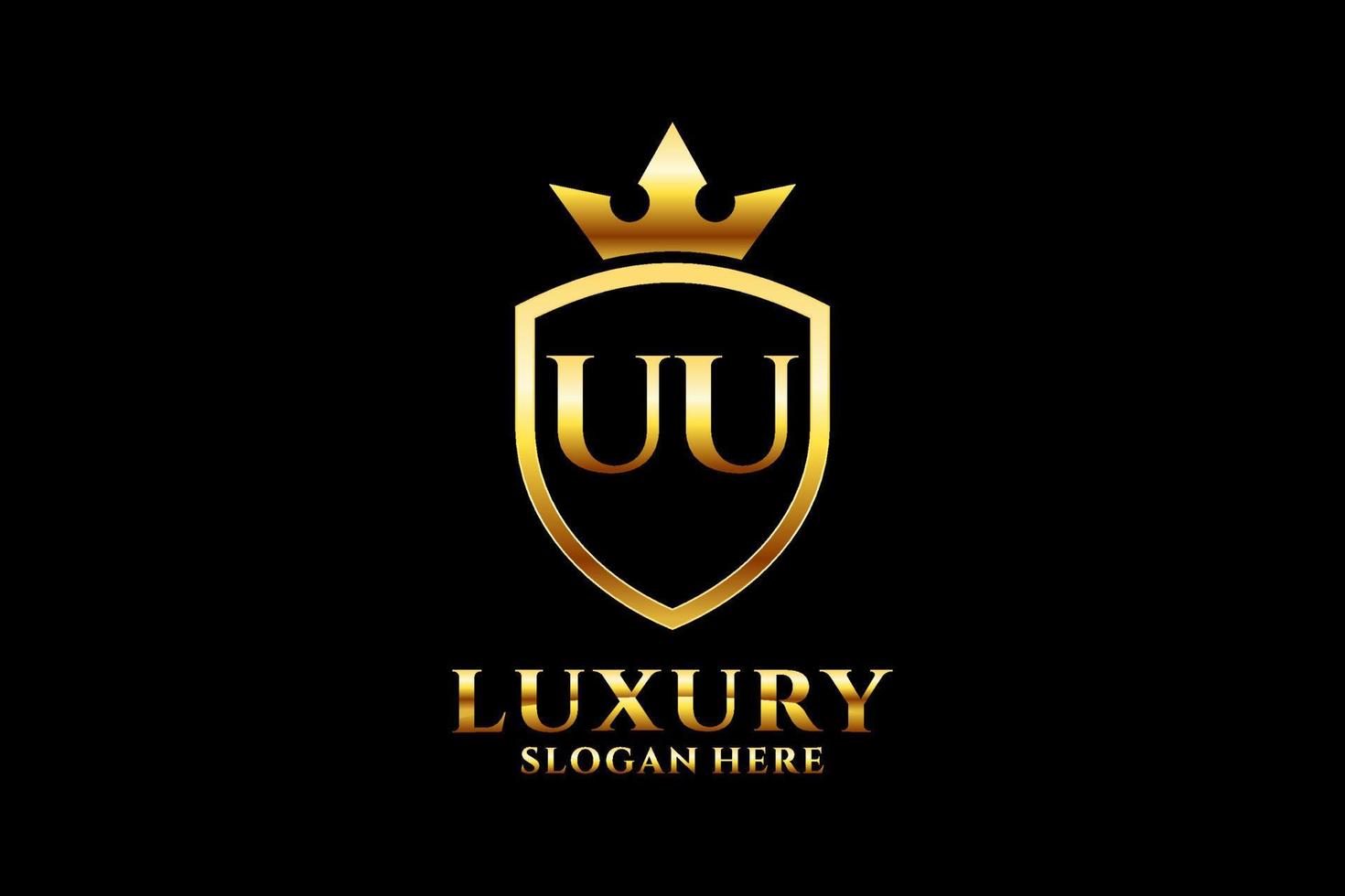 eerste uu elegant luxe monogram logo of insigne sjabloon met scrollt en Koninklijk kroon - perfect voor luxueus branding projecten vector