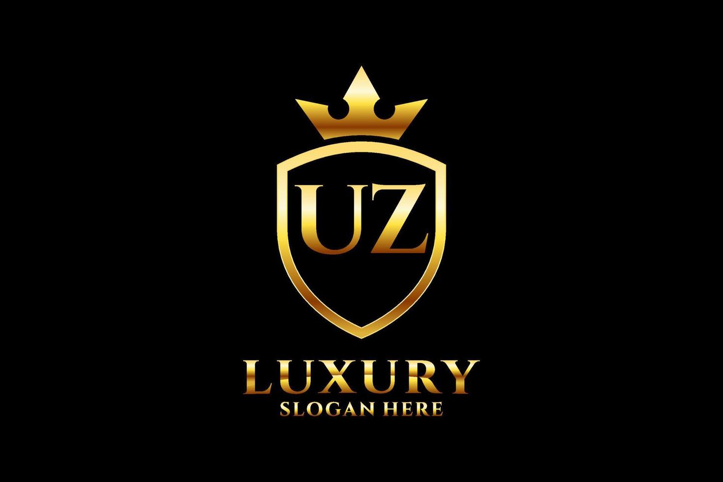 eerste uz elegant luxe monogram logo of insigne sjabloon met scrollt en Koninklijk kroon - perfect voor luxueus branding projecten vector