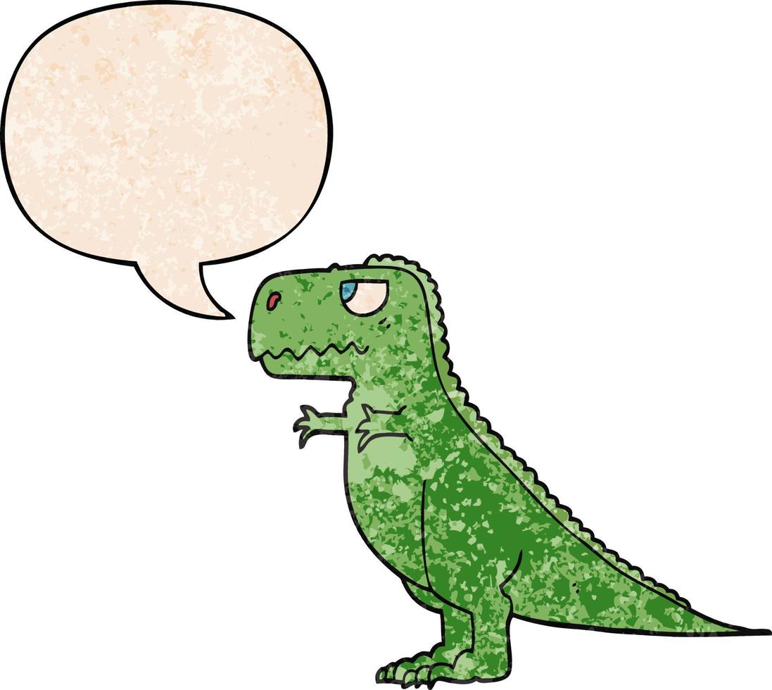 cartoon dinosaurus en tekstballon in retro textuurstijl vector