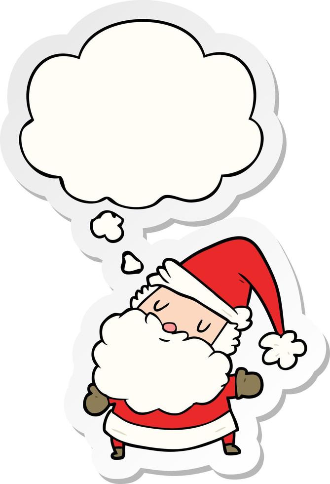 cartoon kerstman en gedachte bel als een gedrukte sticker vector