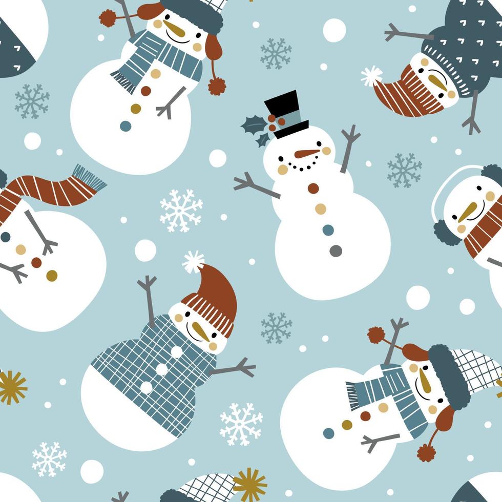 schattig sneeuwmannen naadloos patroon. perfect voor textiel, behang of afdrukken ontwerp. vector