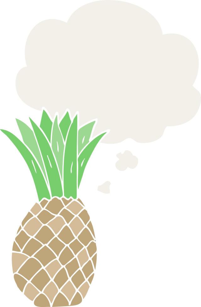 tekenfilm ananas en gedachte bubbel in retro stijl vector