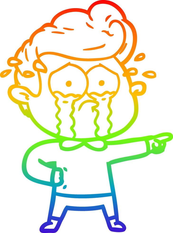 regenbooggradiënt lijntekening cartoon huilende man vector