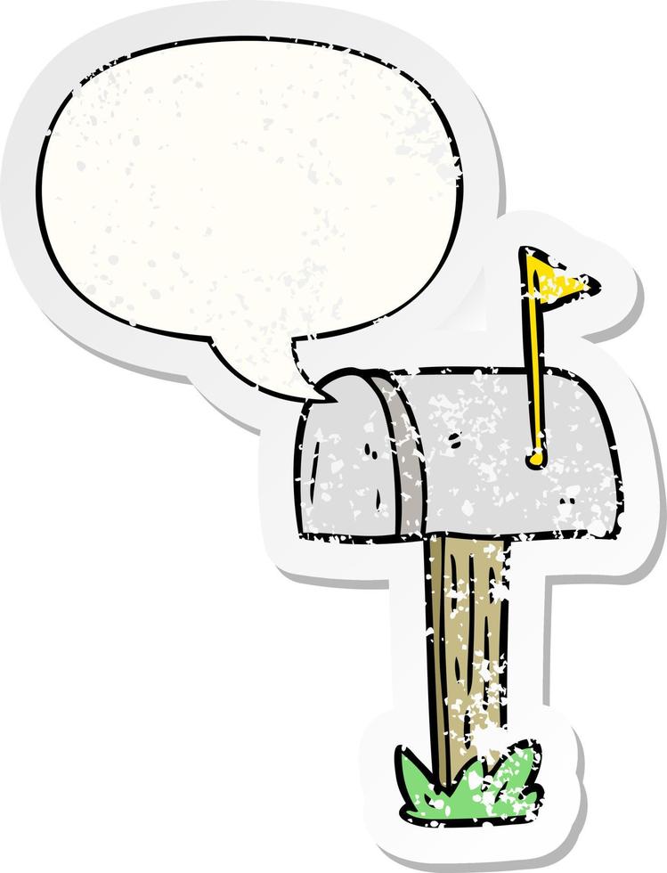 cartoon mailbox en tekstballon noodlijdende sticker vector