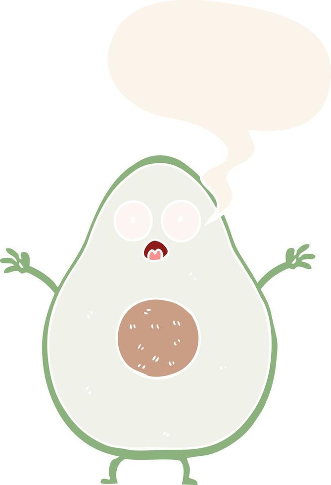 cartoon avocado en tekstballon in retro stijl vector