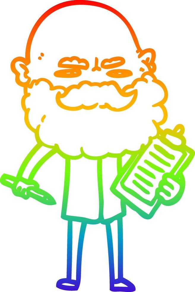 regenbooggradiënt lijntekening cartoon man met baard fronsend vector