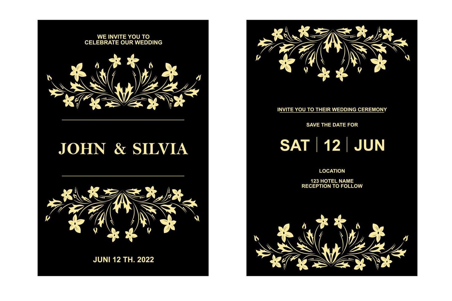 bruiloft uitnodiging kaarten met bloemen goud vector