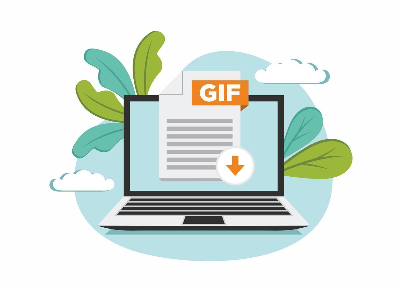 download gif-pictogrambestand met label op laptopscherm. documentconcept downloaden vector