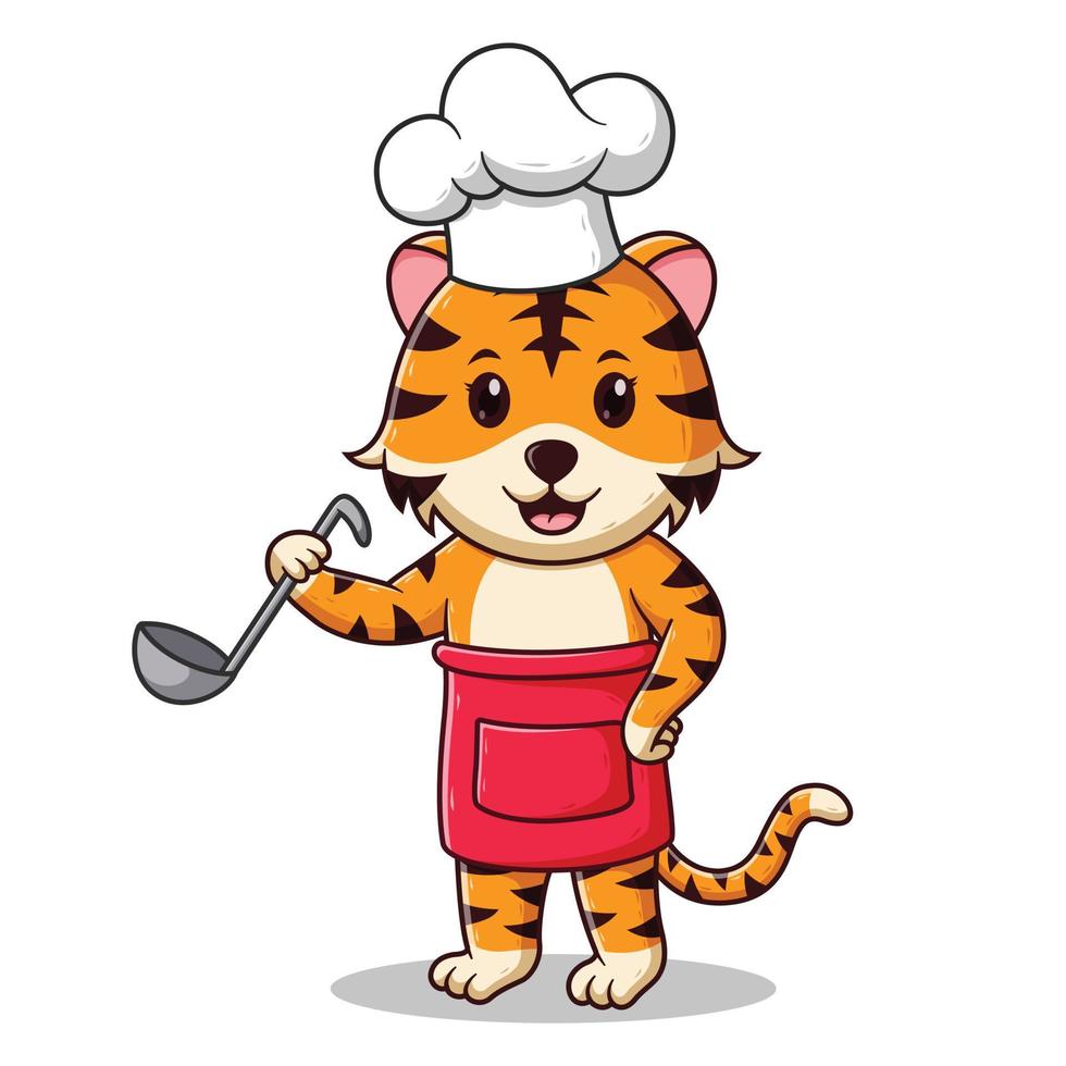 schattig tijger Koken tekenfilm. dier icoon concept. vlak tekenfilm stijl. geschikt voor web landen bladzijde, banier, folder, sticker, kaart vector