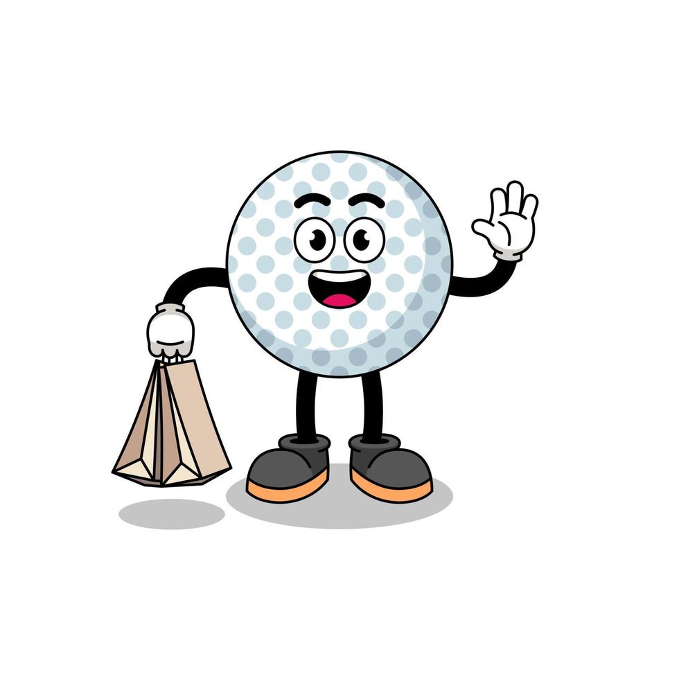 tekenfilm van golf bal boodschappen doen vector