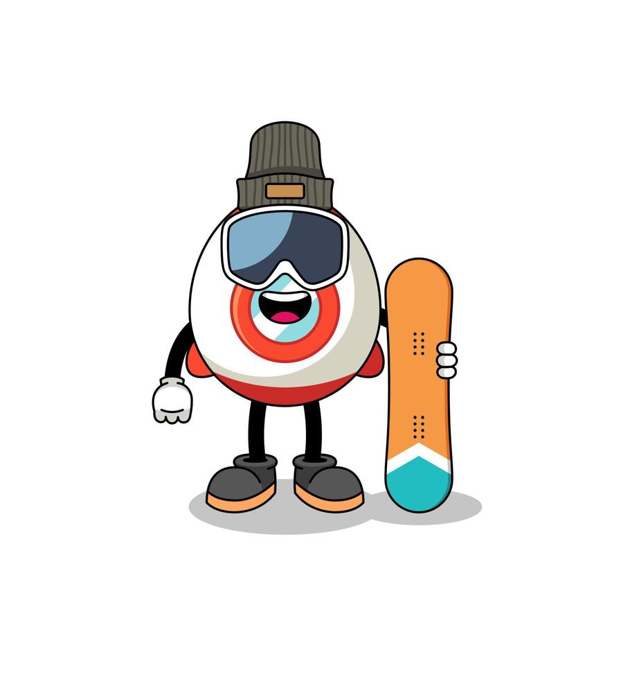 mascotte tekenfilm van raket snowboard speler vector