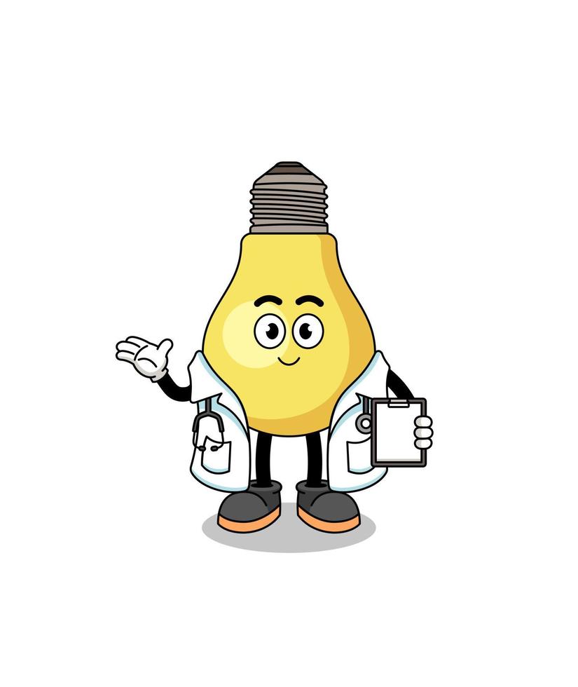 tekenfilm mascotte van licht lamp dokter vector