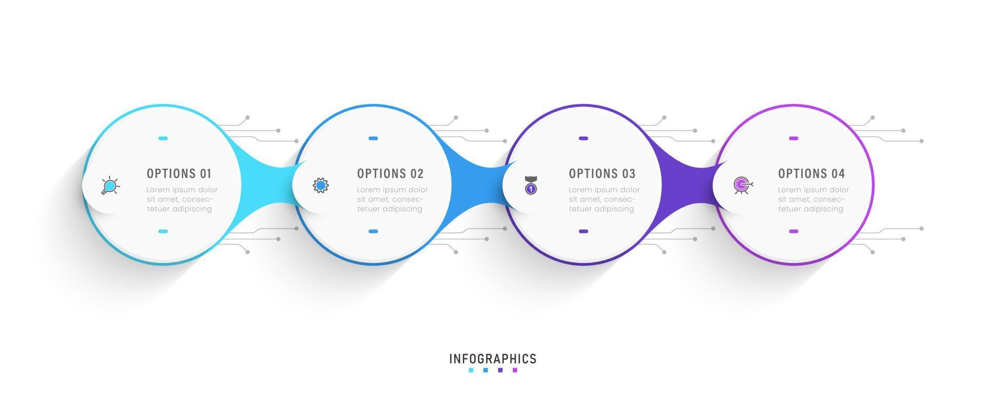 vector infographic labelontwerpsjabloon met pictogrammen en 4 opties of stappen. kan worden gebruikt voor procesdiagram, presentaties, workflowlay-out, banner, stroomschema, infografiek.