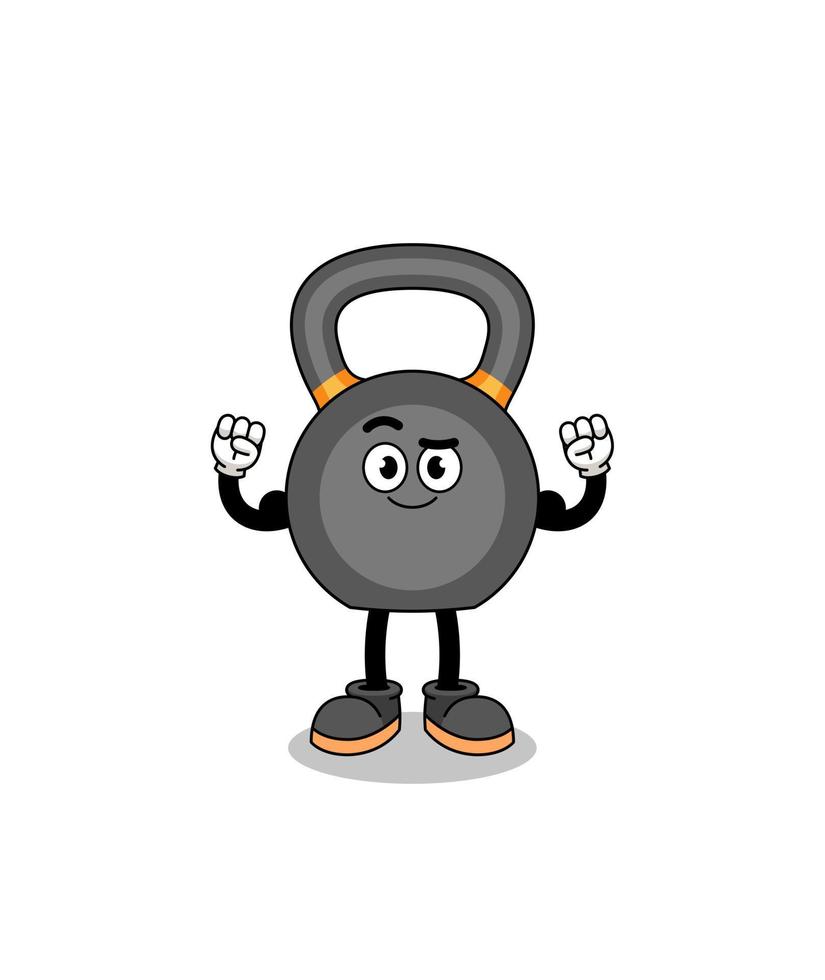 mascotte tekenfilm van kettlebell poseren met spier vector