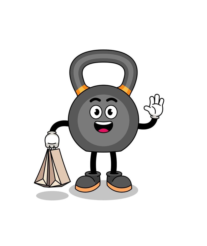 tekenfilm van kettlebell boodschappen doen vector