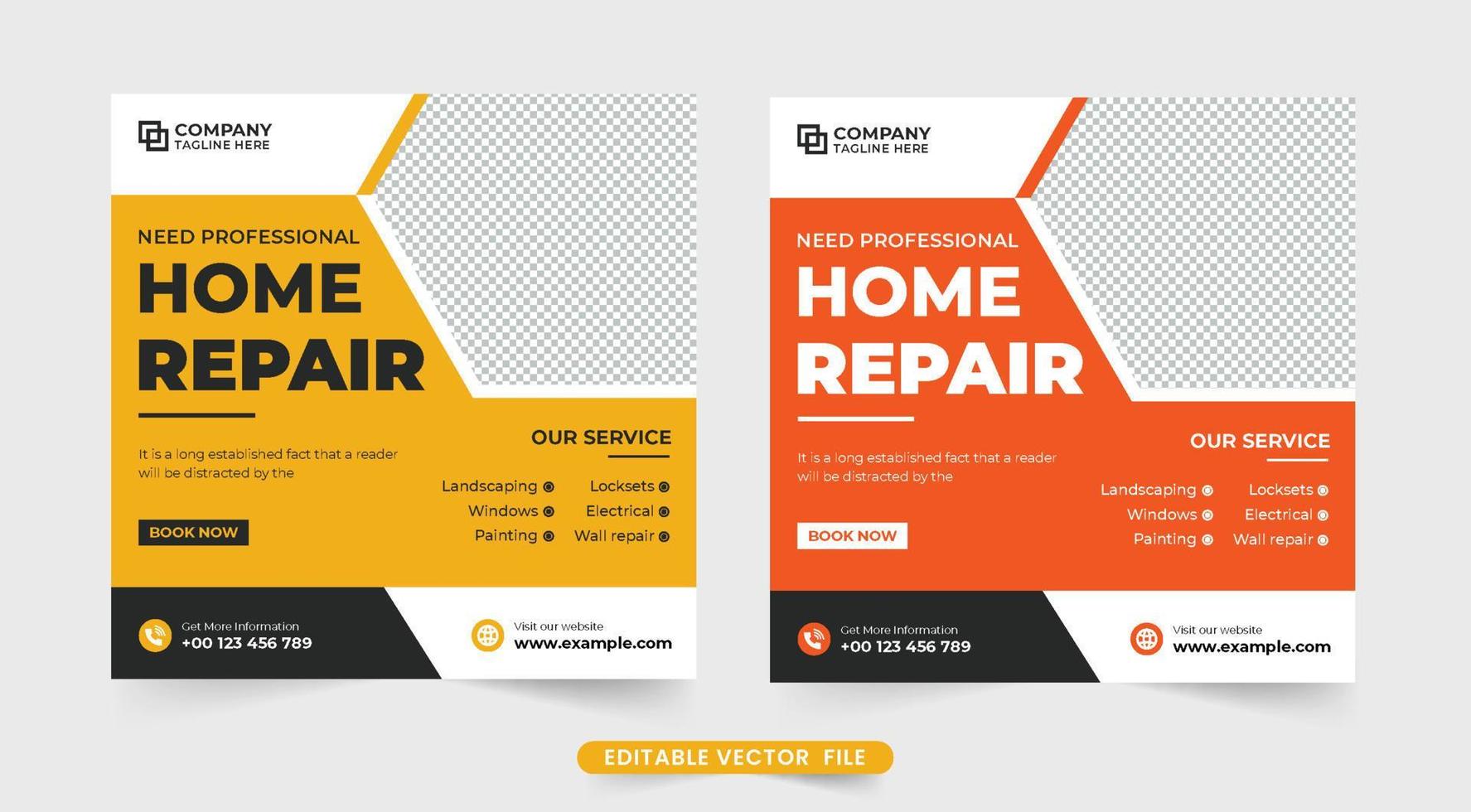 modern huis reparatie onderhoud sjabloon ontwerp voor sociaal media marketing. huis vernieuwing en repareren bedrijf promotionele web banier vector. huis bouw bedrijf advertentie sjabloon. vector