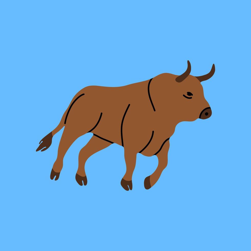 stier icoon element in modern vlak lijn stijl. hand- getrokken vector illustratie van cryptogeld markt, dier, springen Aan toenemen financieel tabel tekenfilm ontwerp. gemakkelijk insigne, embleem, logo, decoratie.