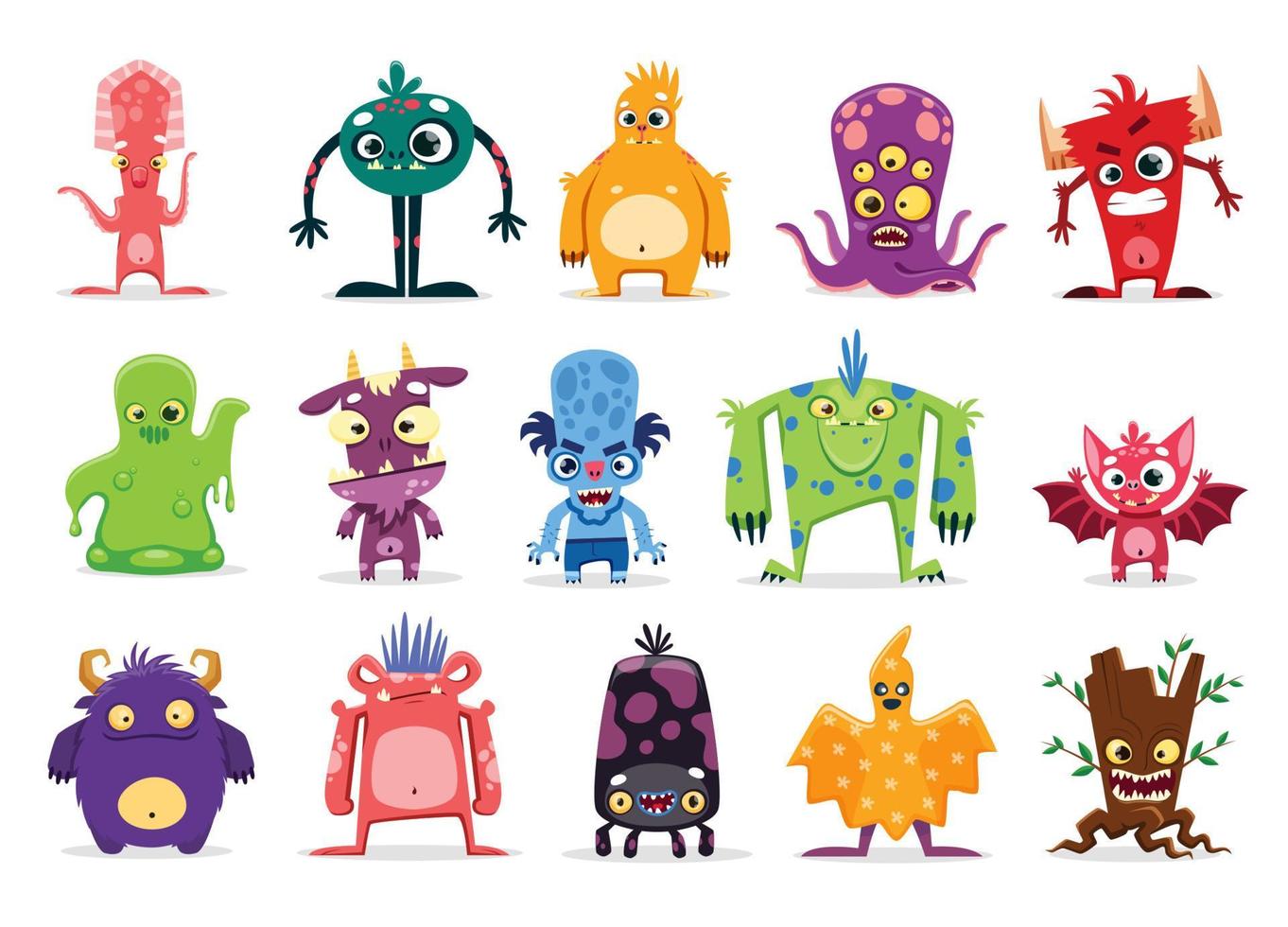 tekenfilm monster karakters, buitenaards wezen, halloween beest vector