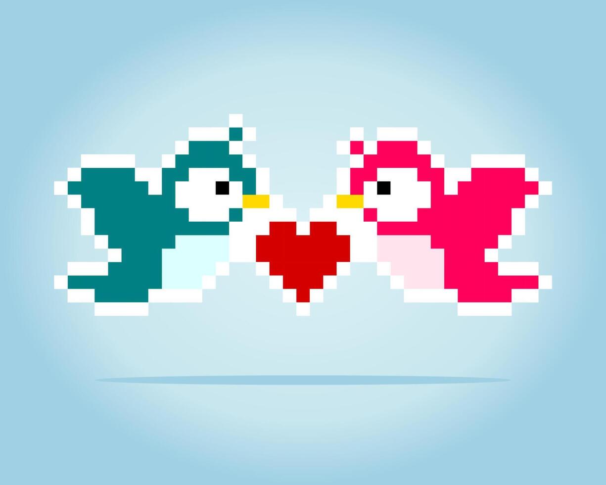 pixel 8 bit twee vogels. dierlijke spelactiva in vectorillustratie. vector