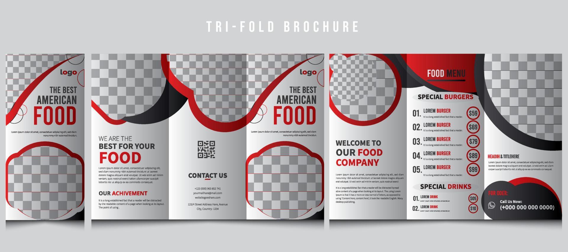 drievoud restaurant voedsel menu brochure brochure ontwerp sjabloon, Fast food gezond maaltijd heerlijk voedsel, nagerecht, vector drievoud ontwerp in a4 grootte drukklare sjabloon, voedsel menu drievoud brochure.