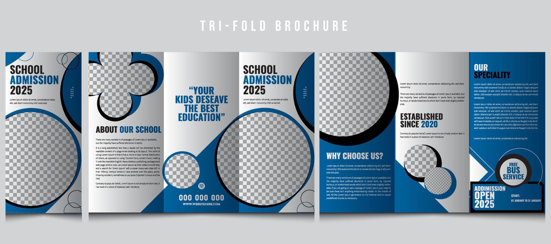 school- drievoud brochure sjabloon ontwerp, school- toelating brochure sjabloon premie vector, afzet brochure sjabloon, zakelijke diploma ontwerp voor onderwijs. vector