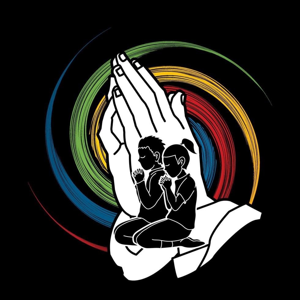 jongen en meisje bidden samen vector