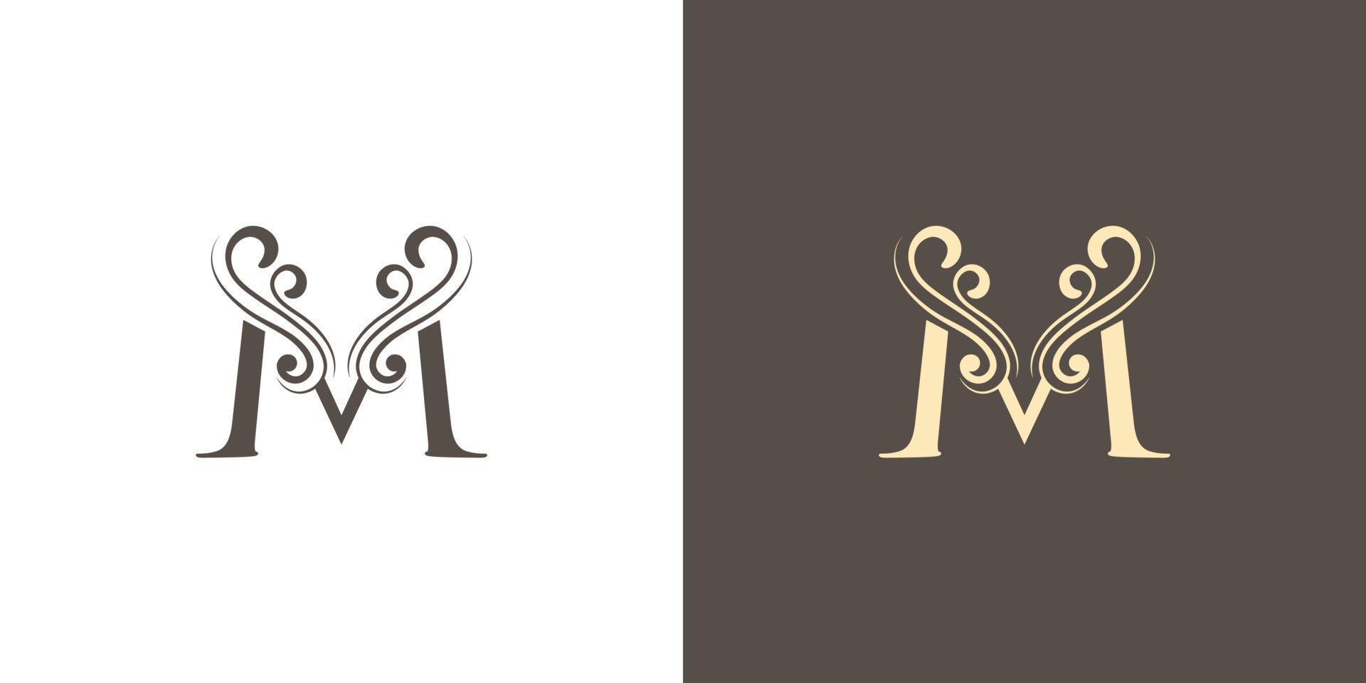 luxe en elegant brief m initialen tekst logo ontwerp vector