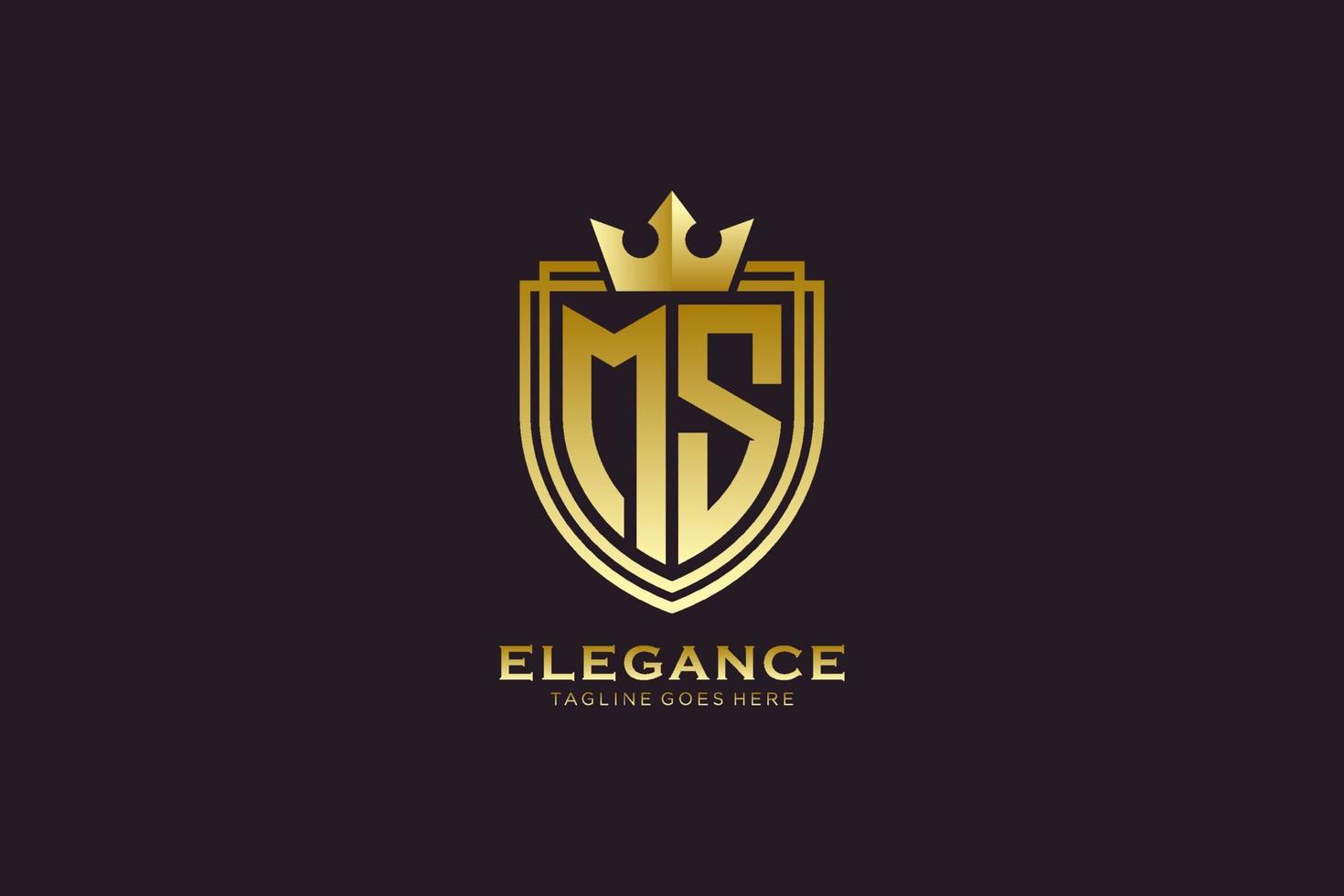 eerste Mevrouw elegant luxe monogram logo of insigne sjabloon met scrollt en Koninklijk kroon - perfect voor luxueus branding projecten vector