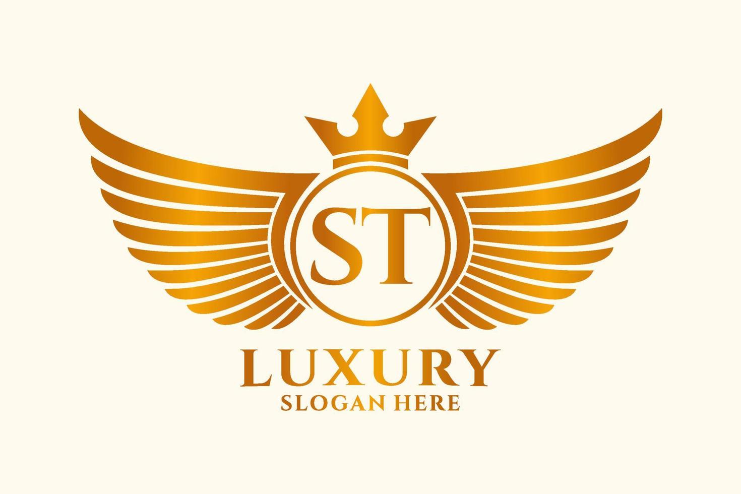 luxe Koninklijk vleugel brief st kam goud kleur logo vector, zege logo, kam logo, vleugel logo, vector logo sjabloon.