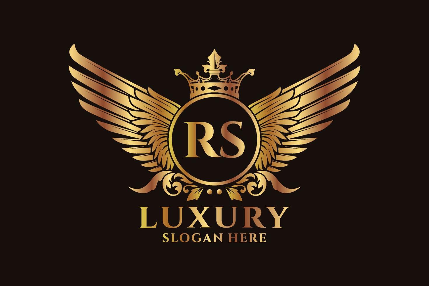 luxe Koninklijk vleugel brief rs kam goud kleur logo vector, zege logo, kam logo, vleugel logo, vector logo sjabloon.