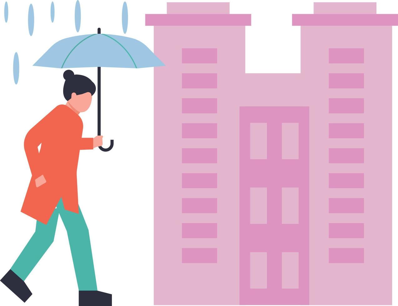 de meisje is wandelen in de regen met een paraplu. vector