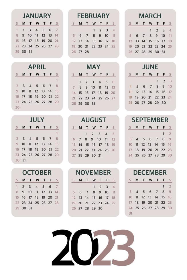kalender 2023 ontwerper sjabloon, de begin van de week Aan zondag. vector illustratie Aan een wit achtergrond