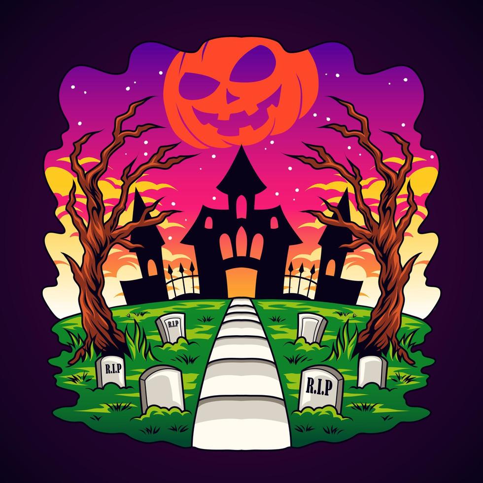 kasteel begraafplaats in halloween vector