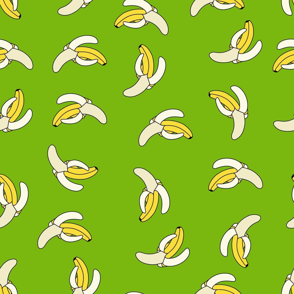 naadloos patroon met bananen Aan een groen achtergrond. een patroon met tropisch vruchten. doodles vector