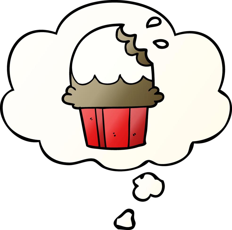 cartoon cupcake en gedachte bel in vloeiende verloopstijl vector