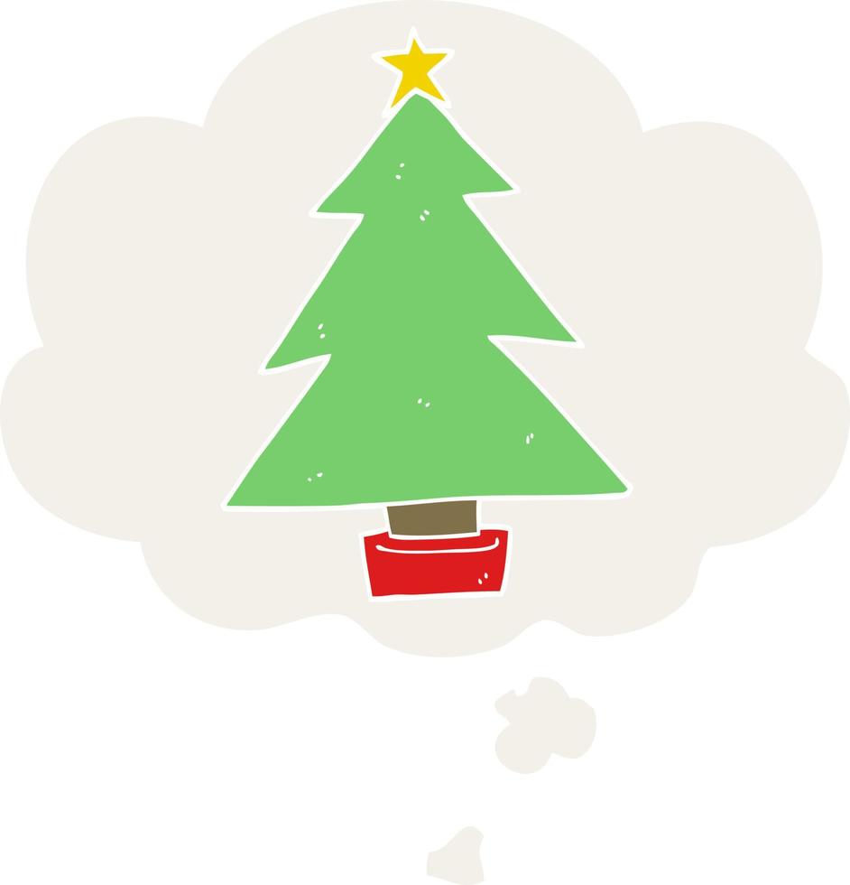 cartoon kerstboom en gedachte bel in retro stijl vector