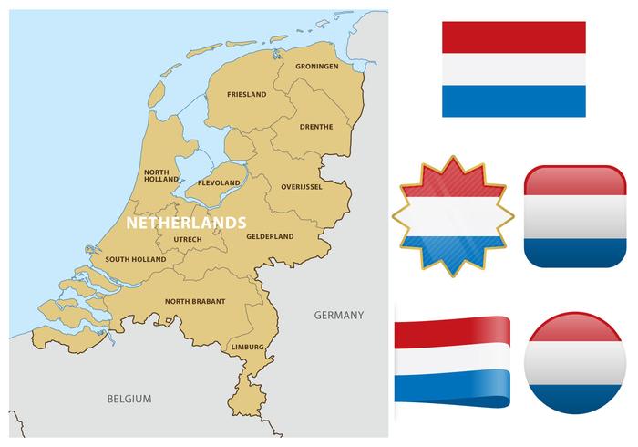 Nederland Kaart En Vlaggen vector
