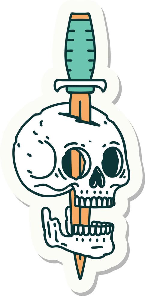sticker van tatoeëren in traditioneel stijl van een schedel vector