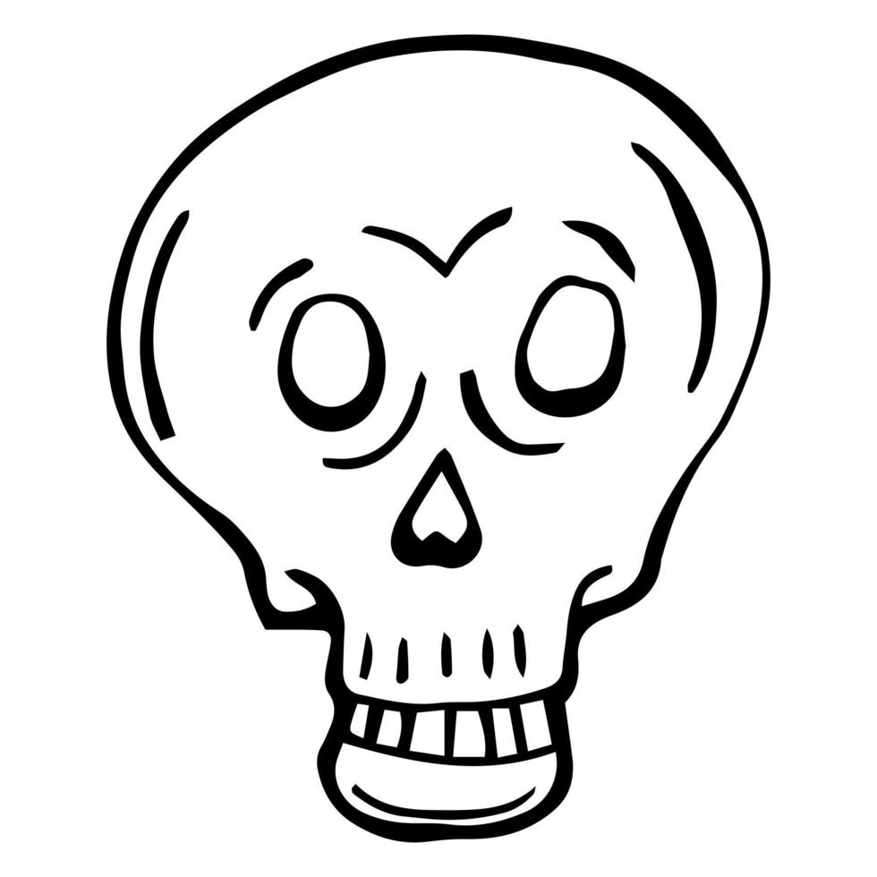 hand getekende cartoon schedel. grappige cartoon schedel geïsoleerd op een witte achtergrond. vectorillustratie. vector