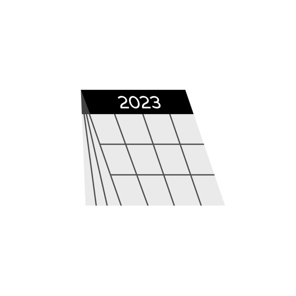 zwart en wit kalender icoon, met jaar 2023 geschreven Aan haar titel eps vector, hand- getrokken illustratie geïsoleerd Aan wit achtergrond. vector