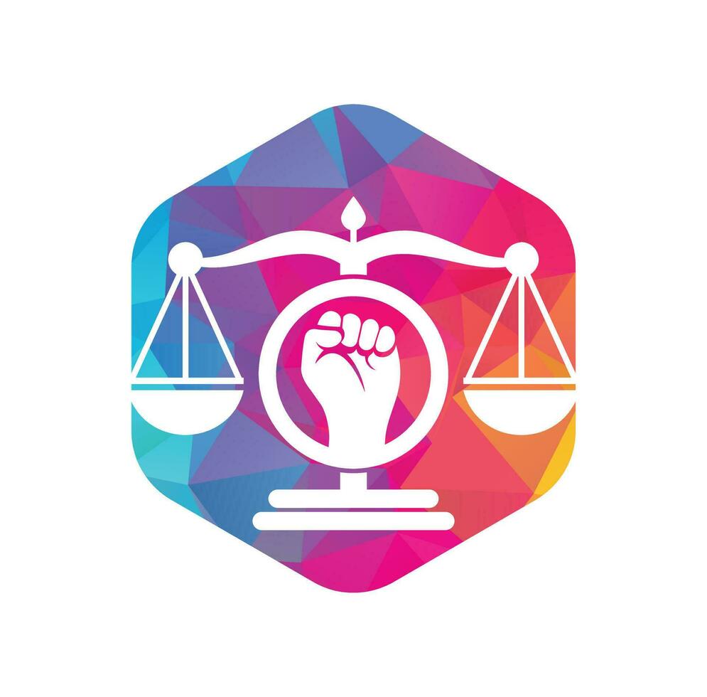 wet vuist logo ontwerp icoon. gerechtigheid balans in hand- logo sjabloon ontwerp. revolutie gerechtigheid logo concept. vector