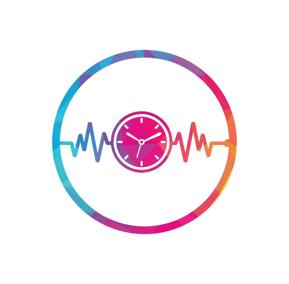 pulse tijd logo sjabloon ontwerp vector. hart ritme en tijd logo ontwerp icoon. vector