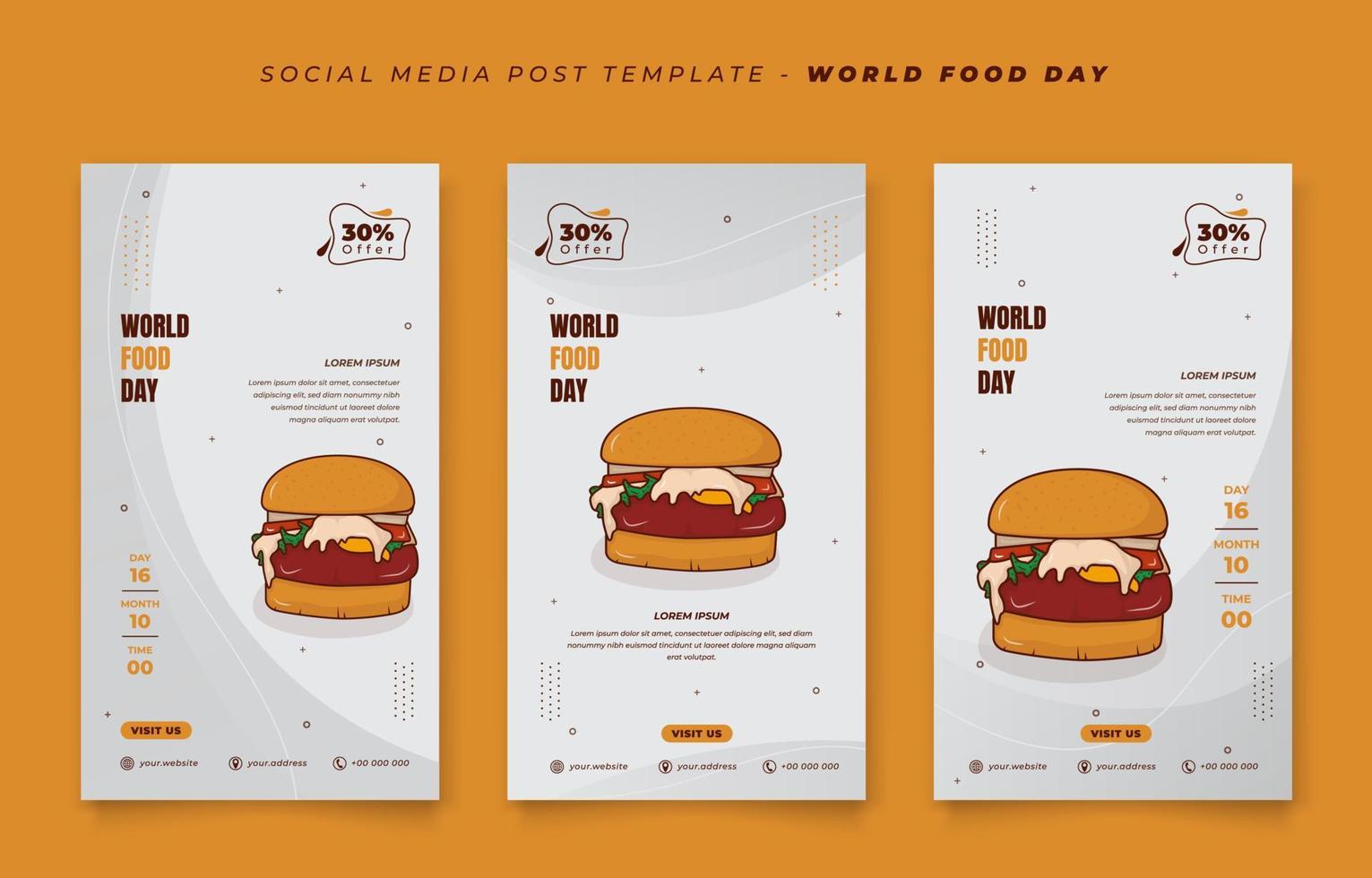 reeks van sociaal media post sjabloon in wit abstract portret achtergrond voor wereld voedsel dag ontwerp vector